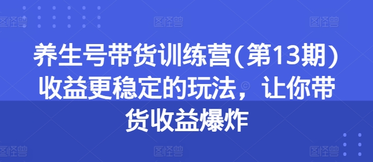 养生号带货训练营(第13期)收益更稳定的玩法，让你带货收益爆炸-16888副业资讯