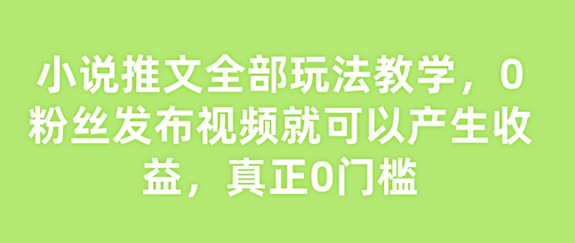 小说推文全部玩法教学，0粉丝发布视频就可以产生收益，真正0门槛-16888副业资讯