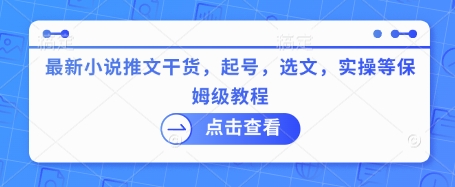 最新小说推文干货，起号，选文，实操等保姆级教程-16888副业资讯