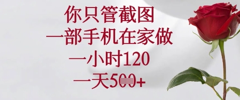 你只管截图，一部手机在家做，苹果安卓都可以，一小时120，一天5张+【揭秘】-16888副业资讯